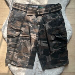 Neutral Camouflage Cargo Mens 32W Shorts Utility Relaxed Fit Iron Co Belt Pocket